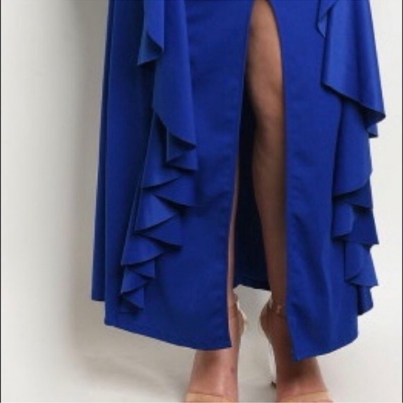 Blue Strapless Bodycon Maxi Dress V Front - Picture 3 of 3